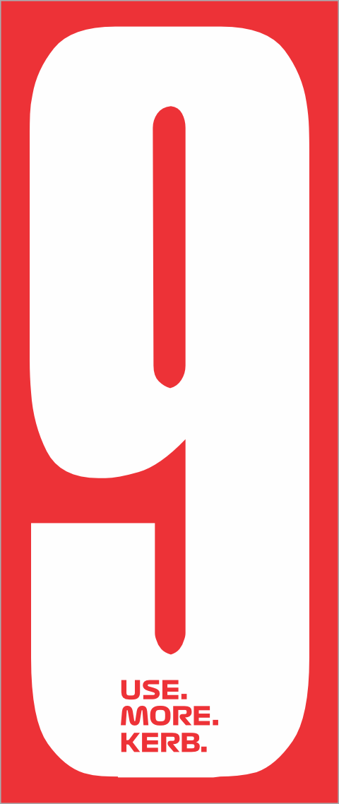 Set of four race numbers featuring white number 9 on red background by One Custom Design for racing events.