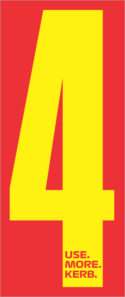 Yellow race number 4 from USE MORE KERB, printed on red background, pack of four, by One Custom Design.