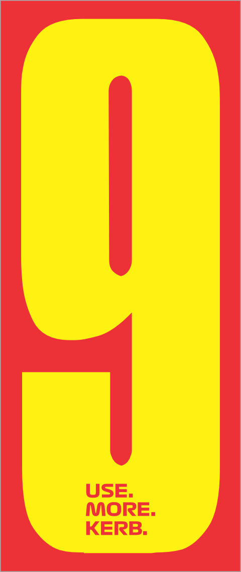 Race number pack of 4 with yellow number 9 on red background, designed by One Custom Design for use in racing events.