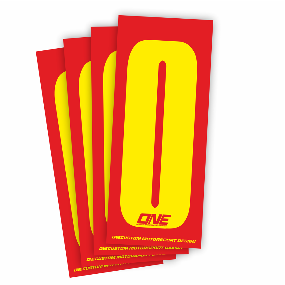 Individual Race Number Sticker- Number 0 - Yellow on Red