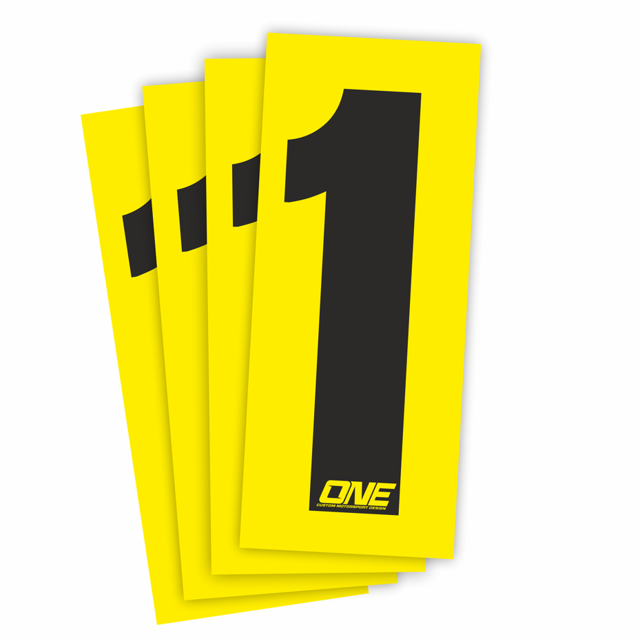 Individual Race Number Sticker- Number 1 - Black on Yellow