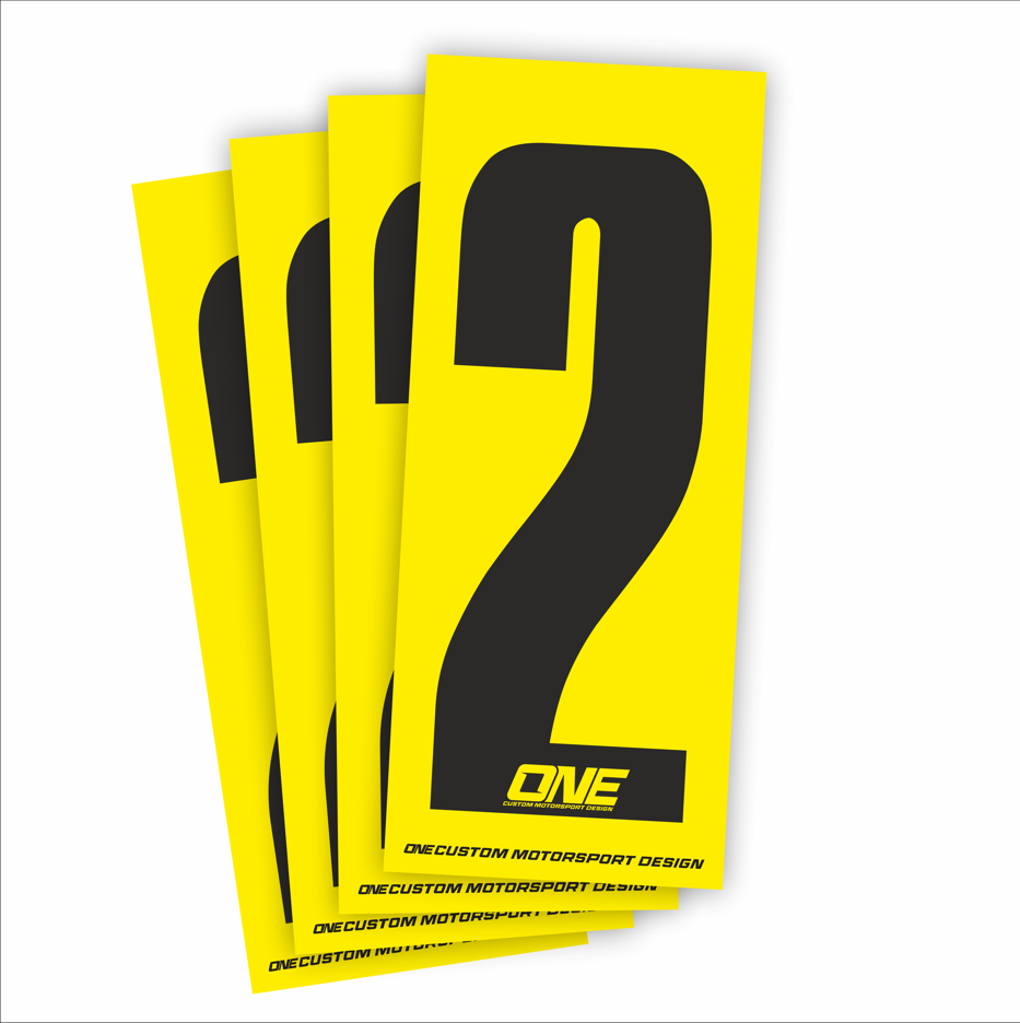 Individual Race Number Sticker- Number 2 Black on Yellow