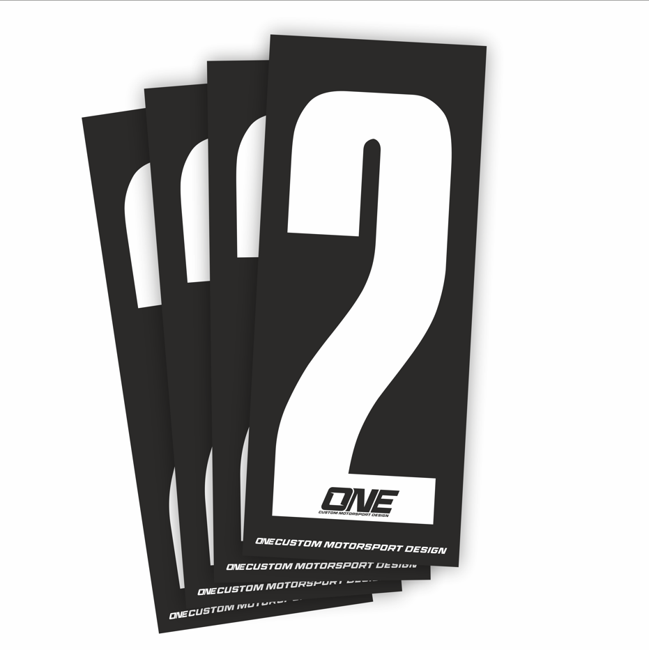 Individual Race Number Sticker- Number 2 White on Black