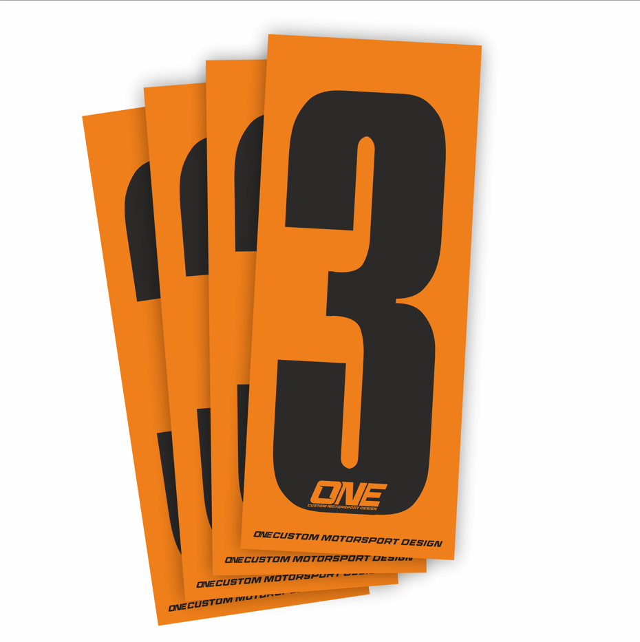 Individual Race Number Sticker- Number 3- Black on Orange