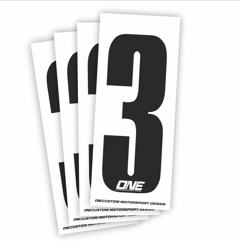 Individual Race Number Sticker- Number 3- Black on White