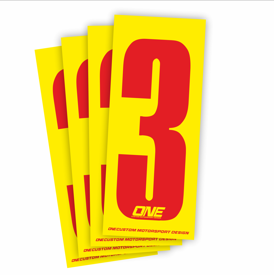 Individual Race Number Sticker- Number 3- Red on Yellow