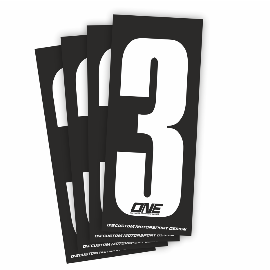 Individual Race Number Sticker- Number 3- White on Black