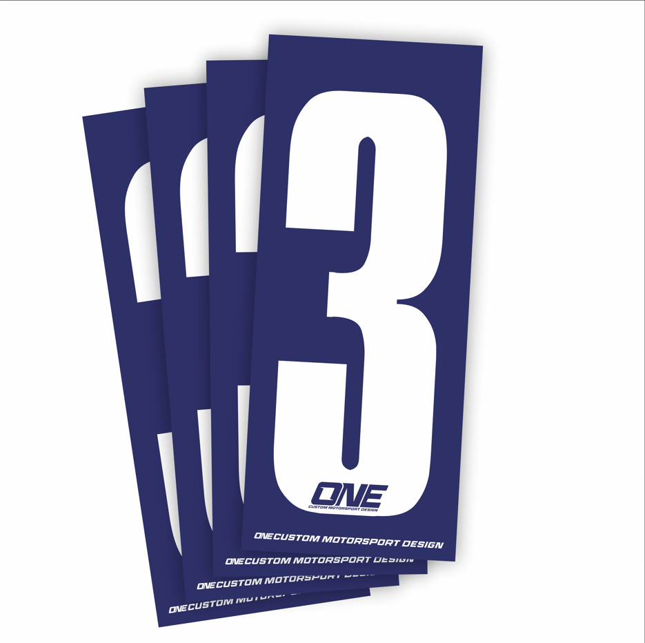 Individual Race Number Sticker- Number 3- White on Blue
