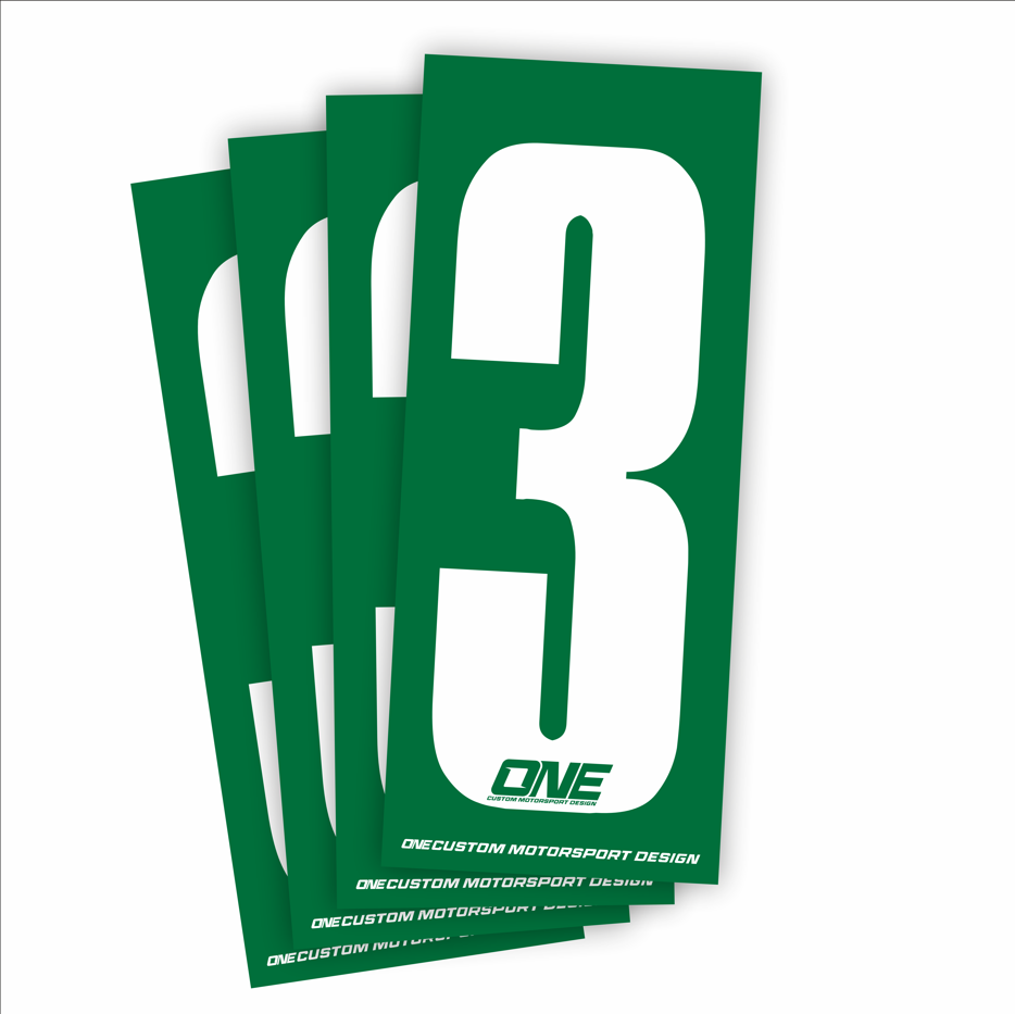 Individual Race Number Sticker- Number 3- White on Green