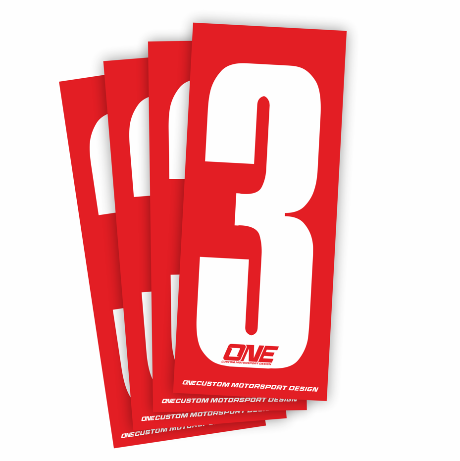 Individual Race Number Sticker- Number 3- White on Red