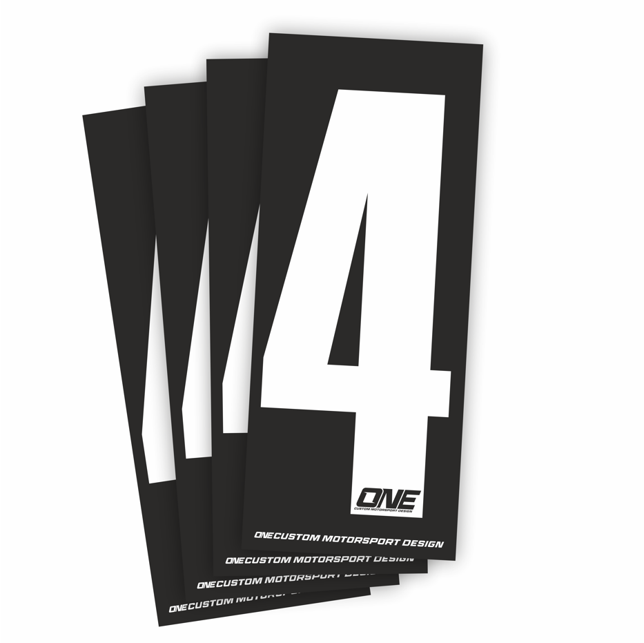 Individual Race Number Sticker- Number 4- White on Black