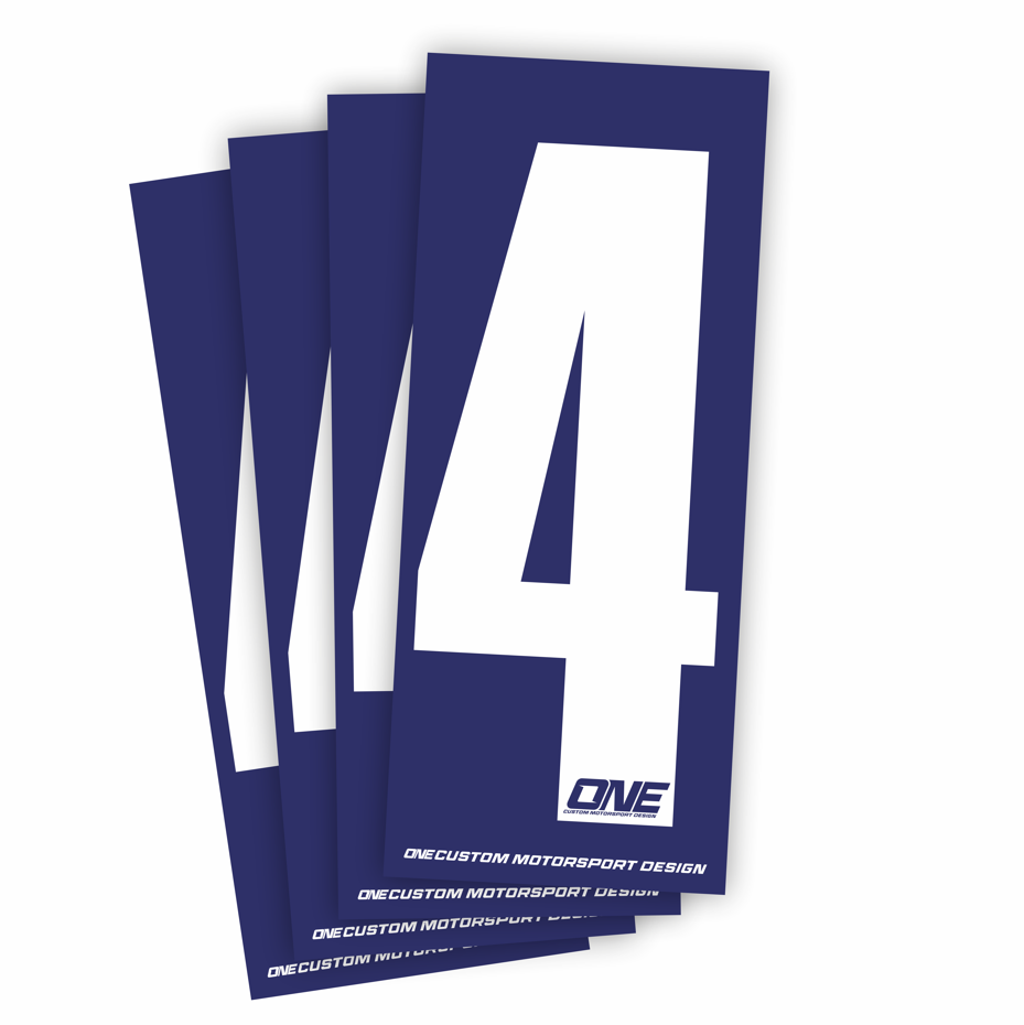 Individual Race Number Sticker- Number 4- White on Blue