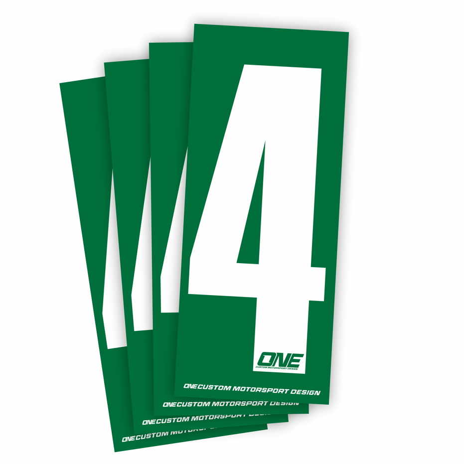 Individual Race Number Sticker- Number 4- White on Green