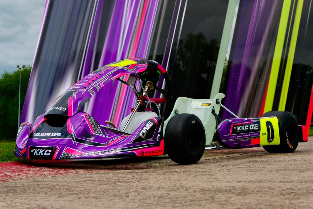 Graphic design featuring the ONE Signature Kart with vibrant colors and bold logo for One Custom Design.