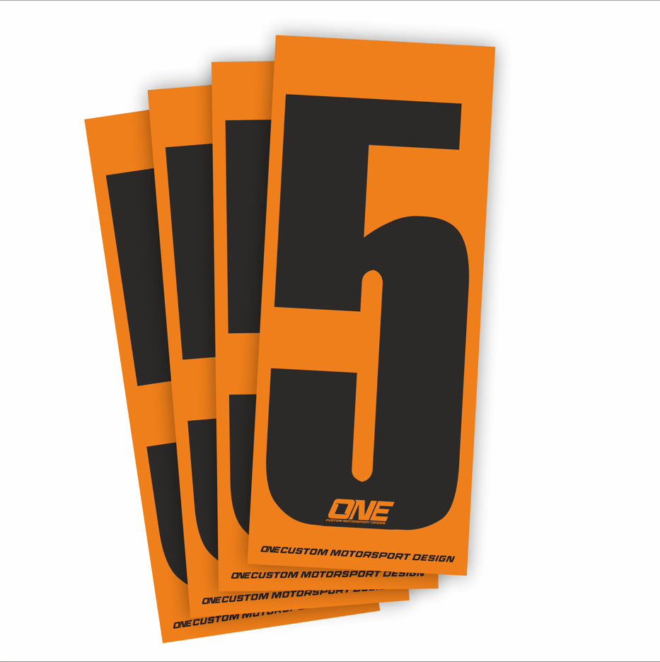 Individual Race Number Sticker- Number 5- Black on Orange