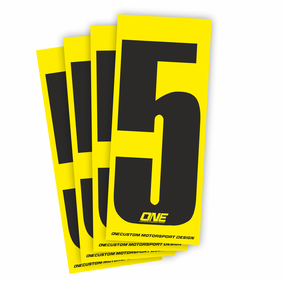 Individual Race Number Sticker- Number 5- Black on Yellow