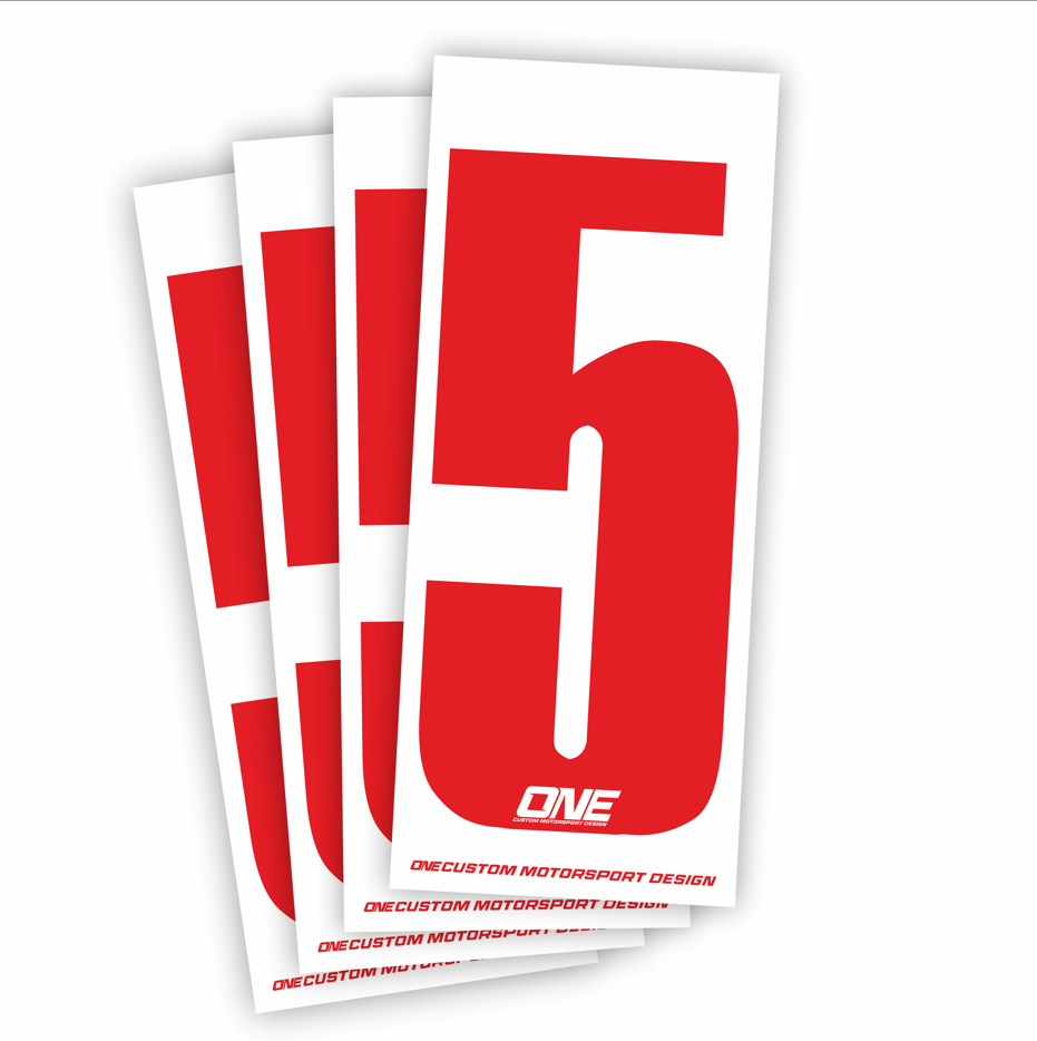Individual Race Number Sticker- Number 5- Red on White