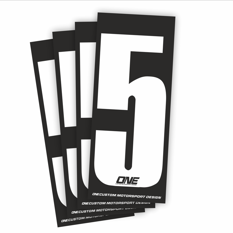 Individual Race Number Sticker- Number 5- White on Black
