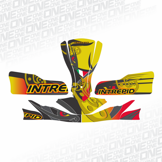 Interpid replica kart graphic design by One Custom Design featuring bold colors and dynamic racing elements.