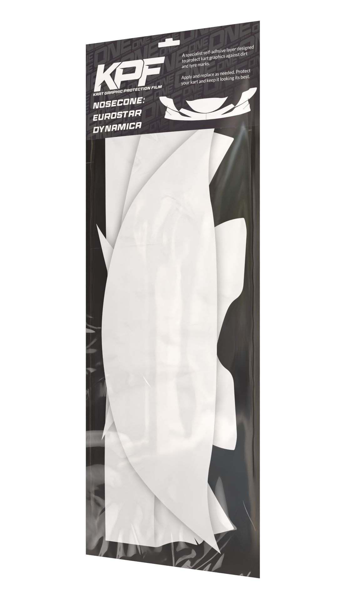 Kart graphic protection film for nosecone on EuroStar Dynamica senior kart, designed by One Custom Design.
