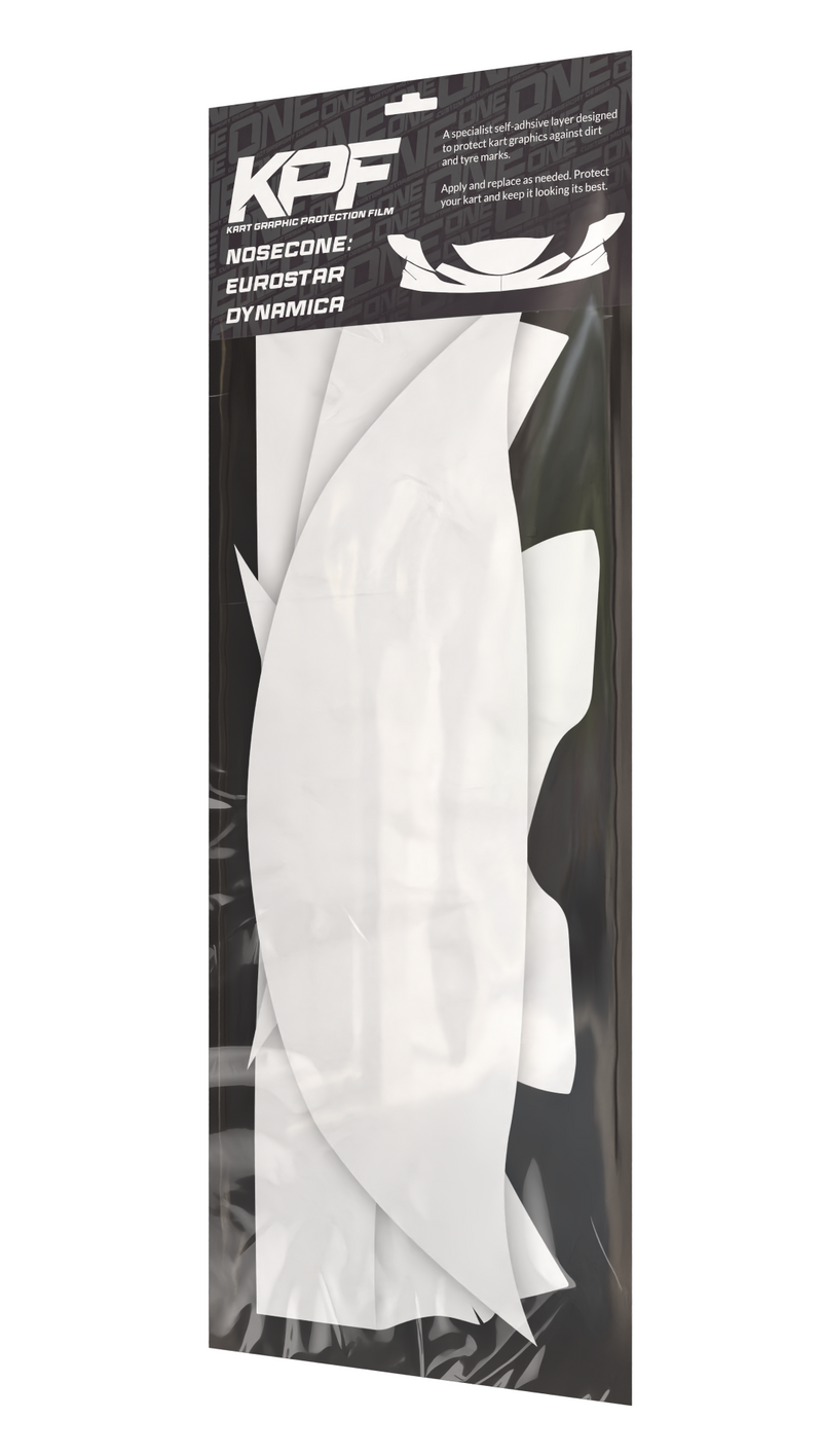 Kart graphic protection film for nosecone on EuroStar Dynamica senior kart, designed by One Custom Design.