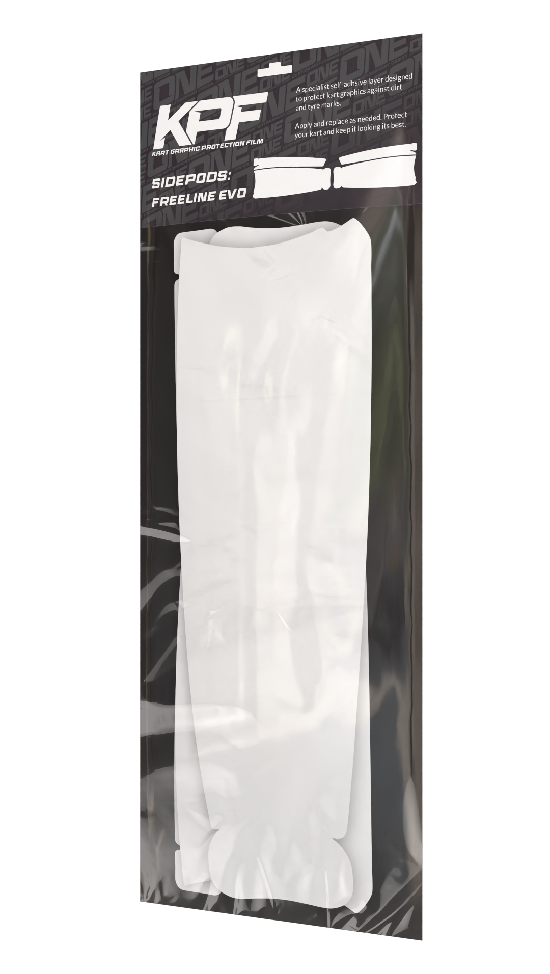 Kart graphic protection film for sidepods on Freeline Evo Senior kart, designed by One Custom Design.