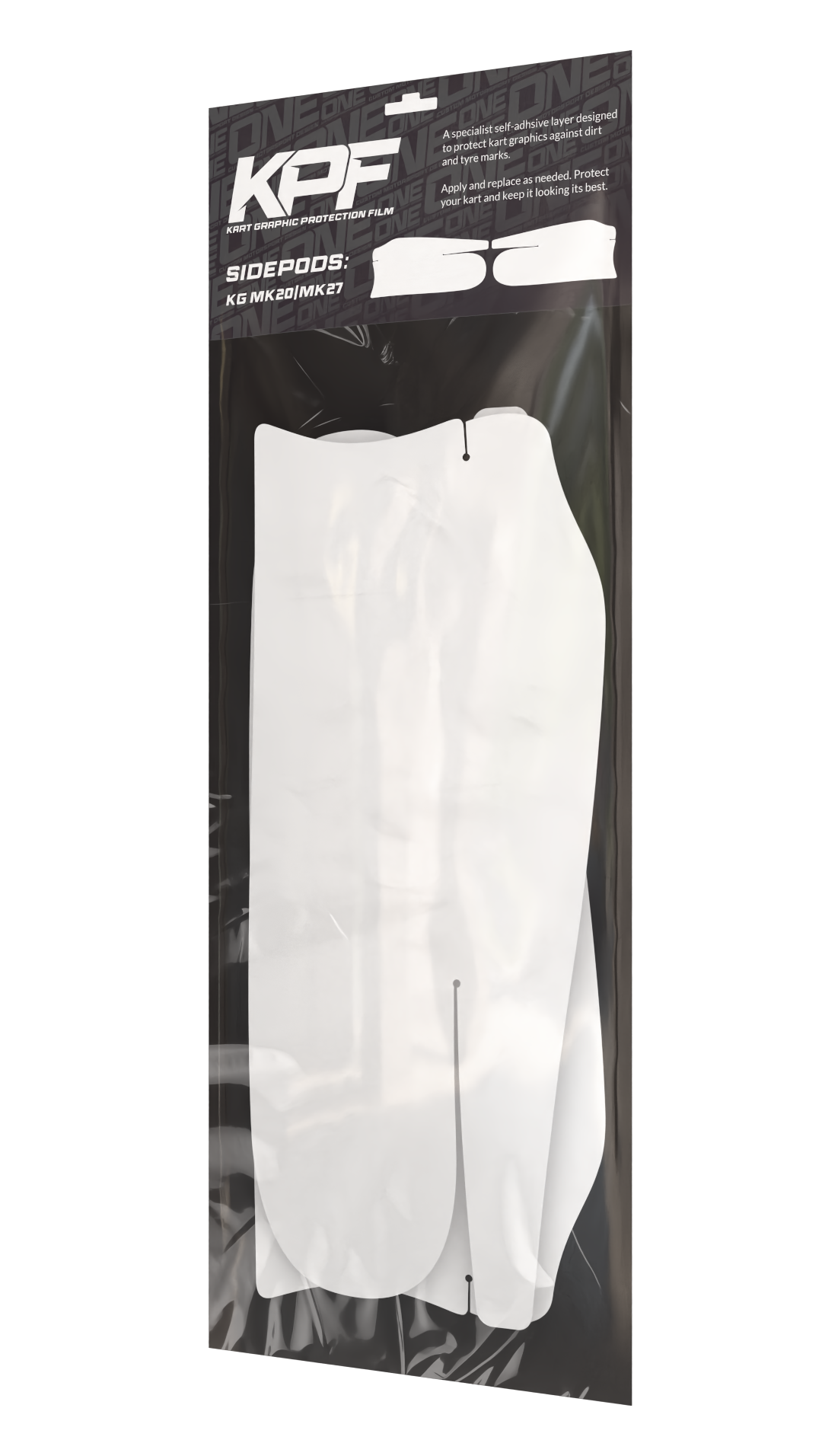 Kart graphic protection film for nosecone and sidepods, designed for MK20 and MK27 models by One Custom Design.
