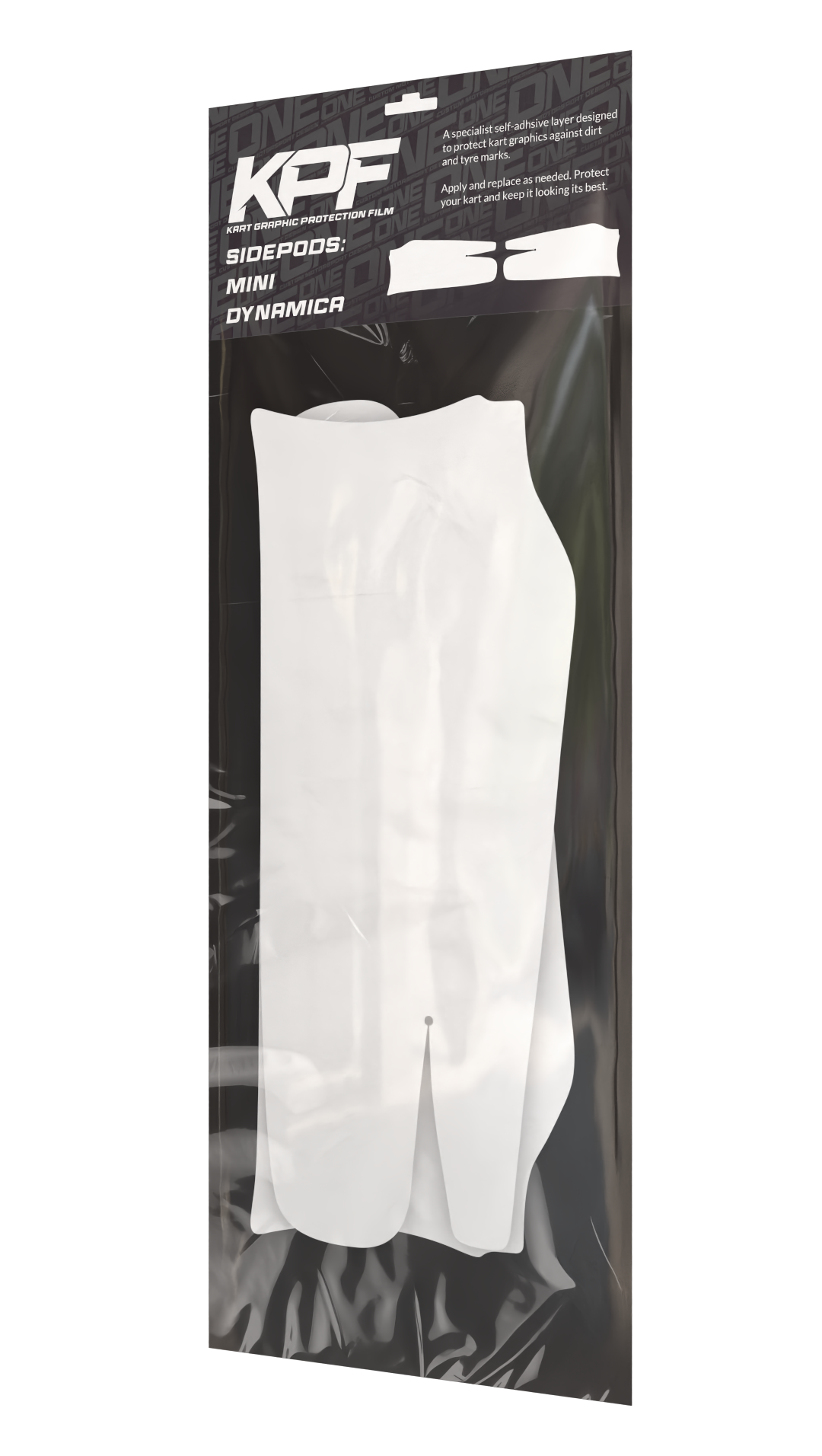 Kart graphic protection film for nosecone and sidepods, designed for Mini Dynamica Cadet by One Custom Design.