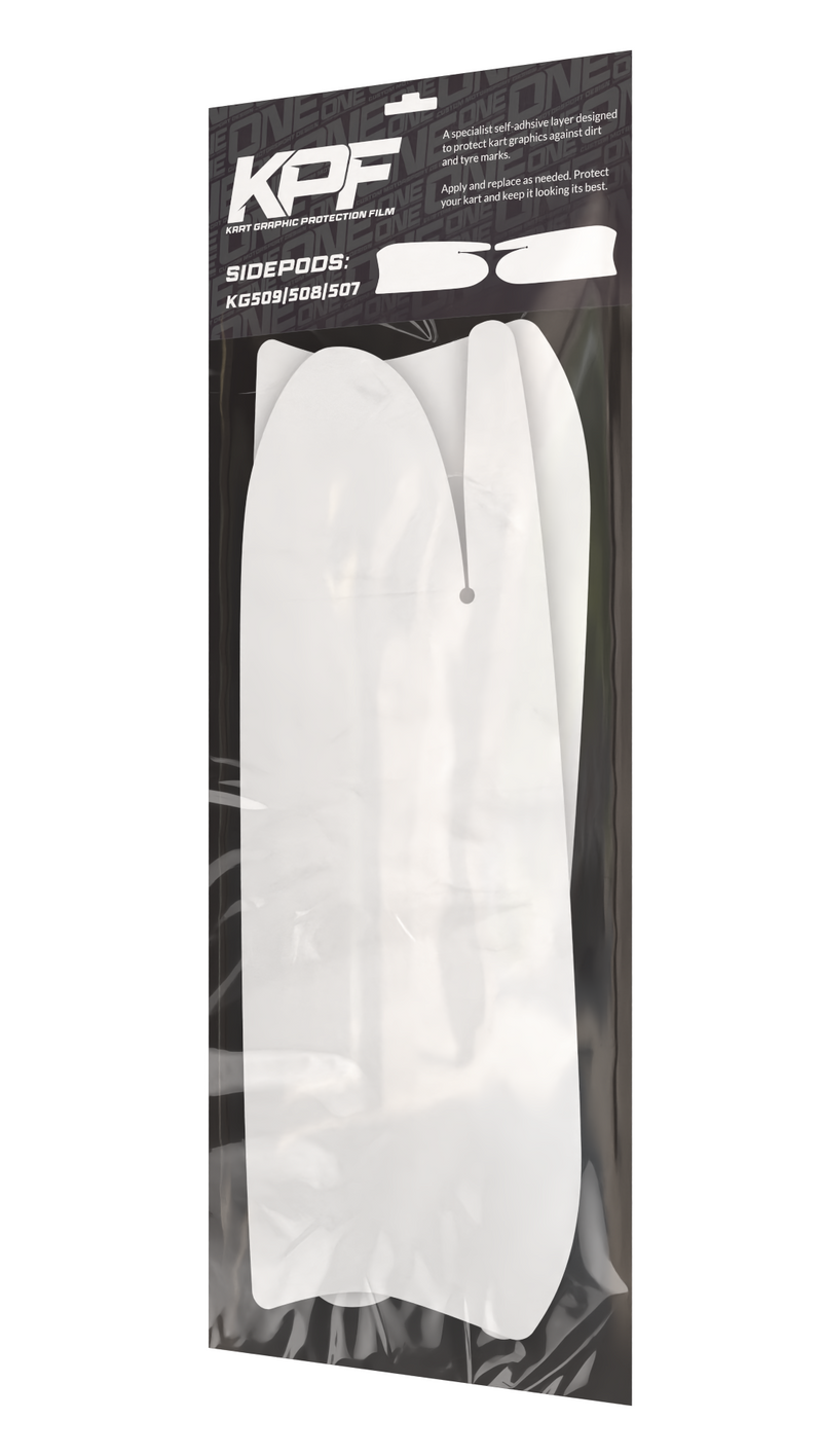 Render of One Custom Design KPF Kart Graphic Protection Film for Sidepods, KG 507, showing sleek, durable protective film application.